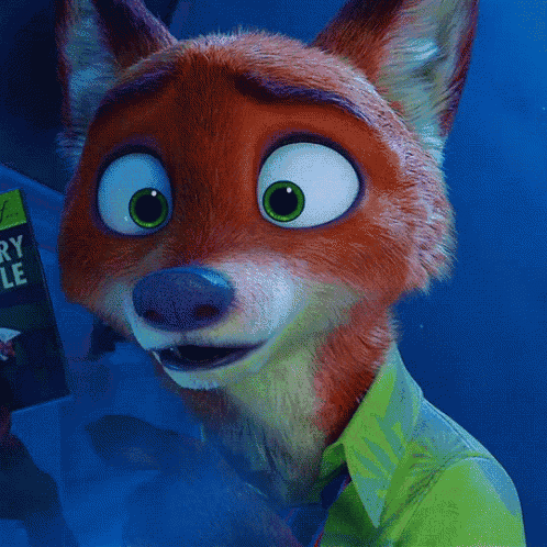 a cartoon fox is wearing a green shirt