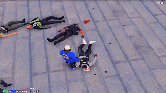 a group of people laying on the ground with a score of 90.12