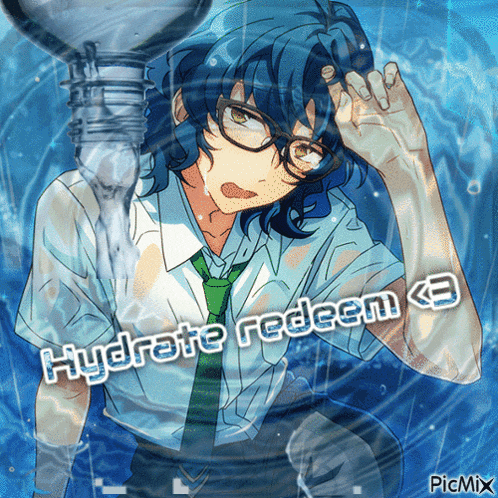 a picture of a boy with the words hydrate redeem above him