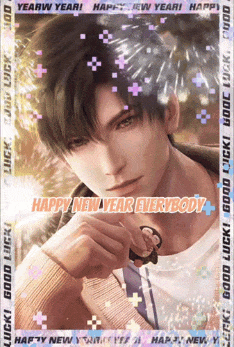 a picture of a man with the words " happy new year everybody " on it