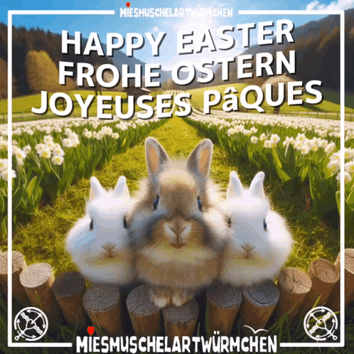a picture of three rabbits with the caption happy easter