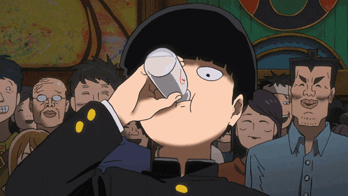 a cartoon of a man drinking from a bottle