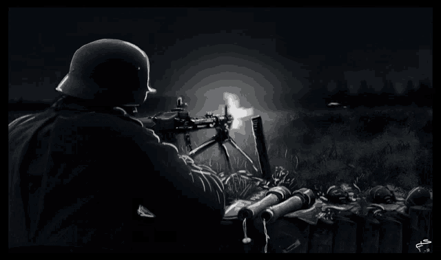 a man in a helmet is holding a gun in a field