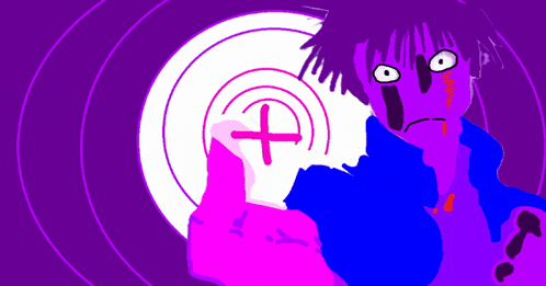 a drawing of a person pointing at a target with a plus sign in the center