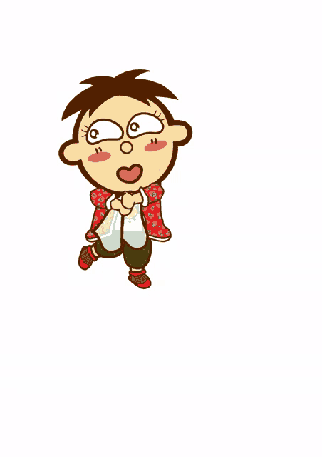 a cartoon drawing of a boy with chinese writing behind him