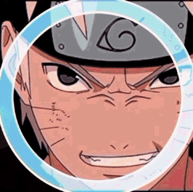 a close up of a naruto character 's face with a circle around it .