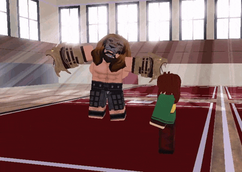 a cartoon of a man with a beard and a lion head standing next to a girl