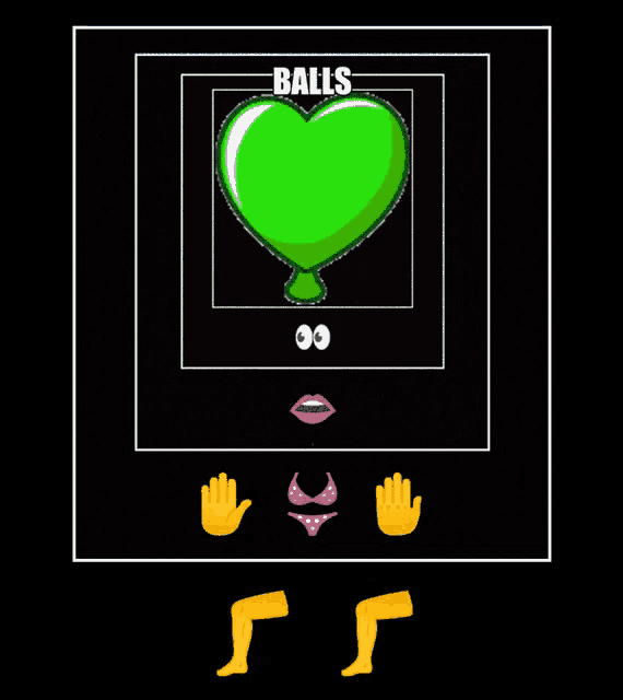 a picture of a green heart shaped balloon with the words balls above it