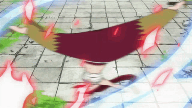 a cartoon character is doing a handstand on a tile floor