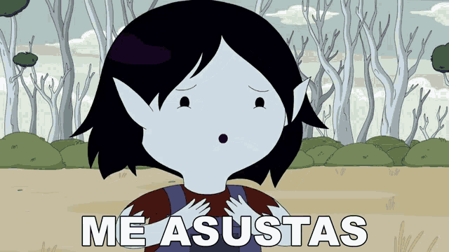 a cartoon character with the words me asustas written below her