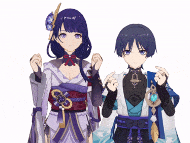 a girl with purple hair and a boy with blue hair