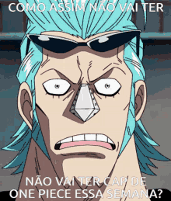 franky from one piece with sunglasses on his head