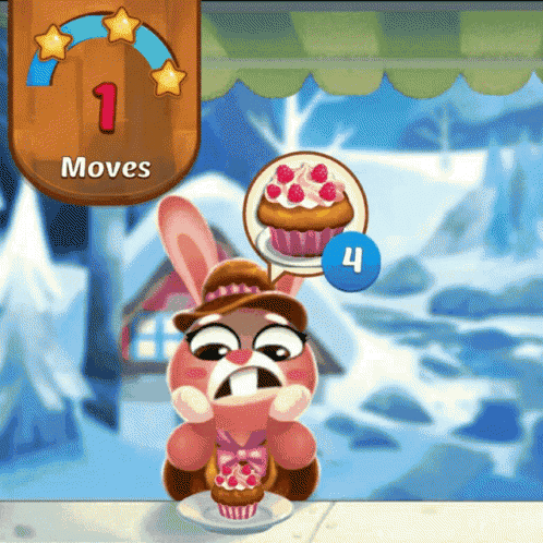 a bunny is holding a cupcake in front of a sign that says " moves "
