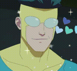 a cartoon character with glasses and a blue shirt