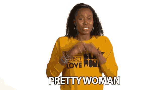 a woman wearing a yellow sweater that says respect the black protect the pretty woman