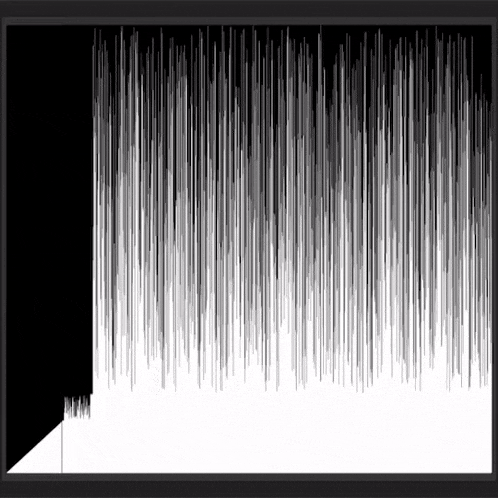 a black and white striped background with a triangle in the middle of it .