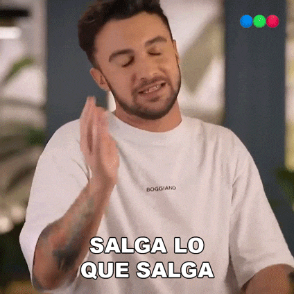 a man with a beard is wearing a white t-shirt that says salga lo que salga