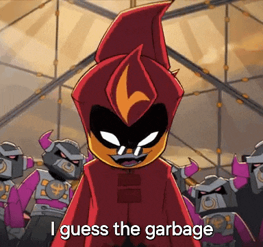 a cartoon character says i guess the garbage in front of robots