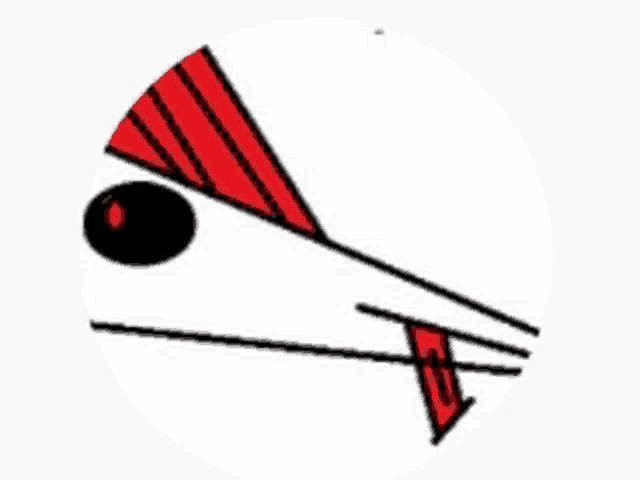 a drawing of a red and black circle with a black ball on it