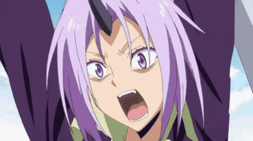 a close up of a purple haired anime girl with a horn .