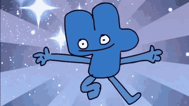 a cartoon drawing of a blue number four with arms and legs .