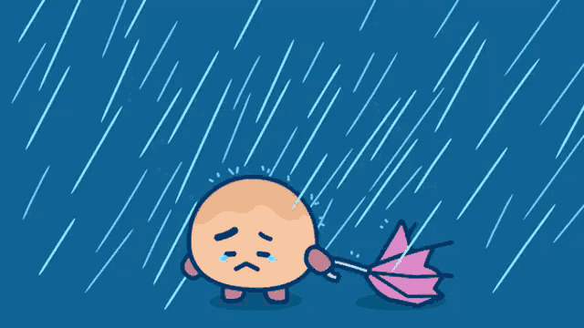 a cartoon character is crying in the rain while holding an umbrella
