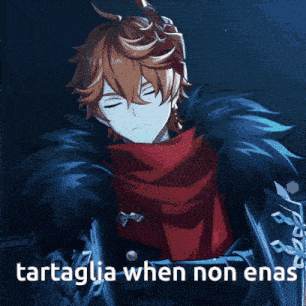 a cartoon character with a red scarf around his neck and the words " tartaglia when non enas " below him