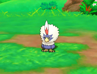 a cartoon bird is flying through a grassy field with music notes in the background