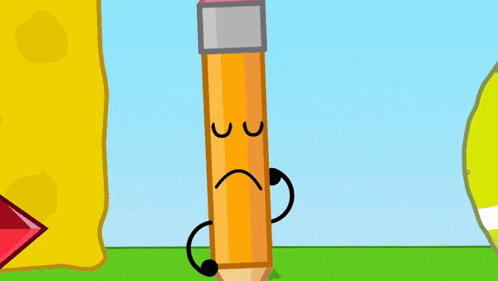 a cartoon of a pencil with a face and hands