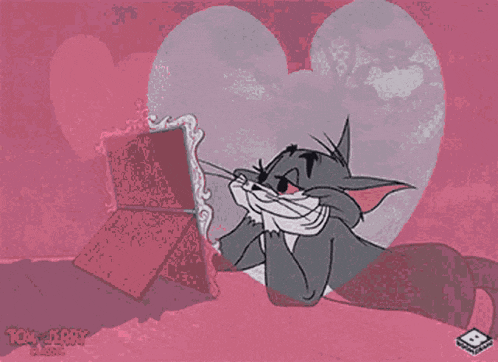 a cartoon of tom and jerry looking at themselves in a mirror