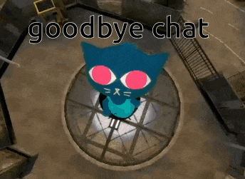 a picture of a cat with red eyes and the words goodbye chat above it
