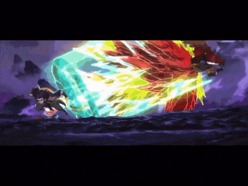 a cartoon character is being attacked by a giant dragon