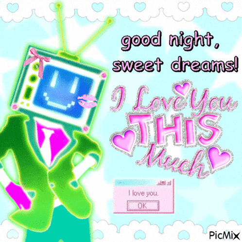 a cartoon character with a tv head says good night sweet dreams