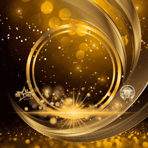 a gold and black background with a star in the center