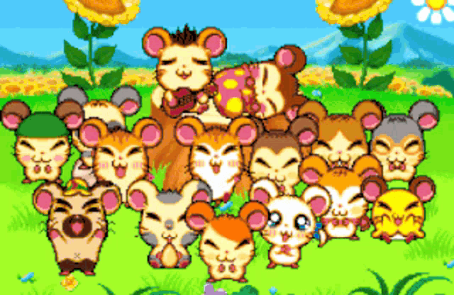a group of hamsters are posing for a picture