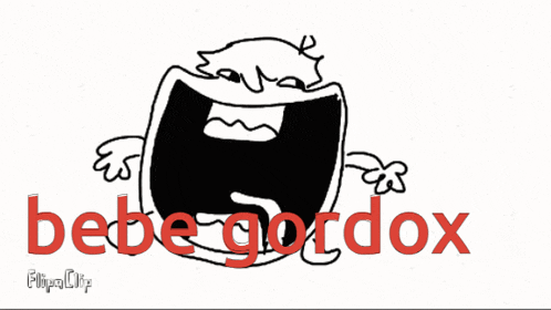 a black and white drawing of a person with the word bebe gordox in red letters