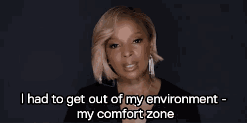 a woman in a black shirt says i had to get out of my environment - my comfort zone
