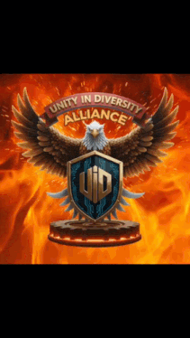 a logo for unity in diversity alliance with an eagle and a shield