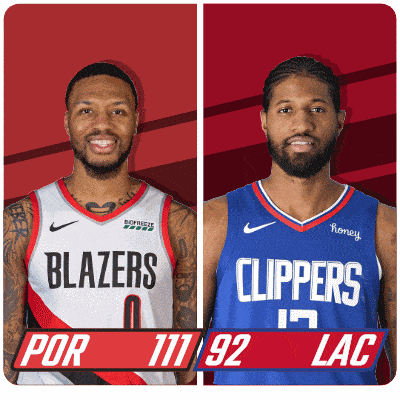 two basketball players for the blazers and clippers are shown