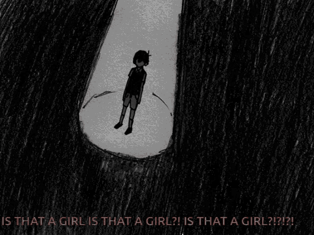a black and white drawing of a boy with the words is that a girl