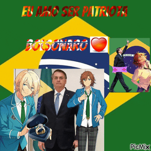 a picture of a man in a suit and tie with the words eu amo ser patriota on top