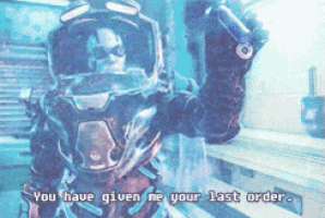 a video game character says " you have given me your last order " while holding a gun