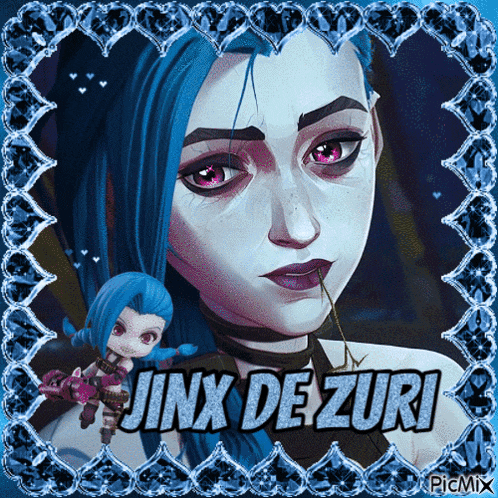 a picture of jinx dezuri from league of legends in a blue frame