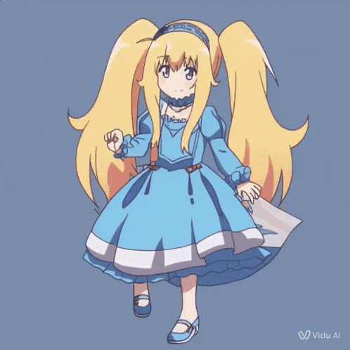 a drawing of a girl in a blue dress with a visible ai logo