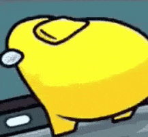 a yellow duck is holding a knife in its mouth .