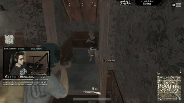 a man is playing a video game with the name pochinki on the bottom