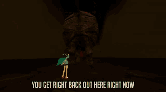 a man in striped pants is standing in a dark room and says " you get right back out here right now "