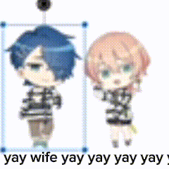 a man and a woman are standing next to each other with the words `` yay wife yay yay yay yay yay '' written below them .