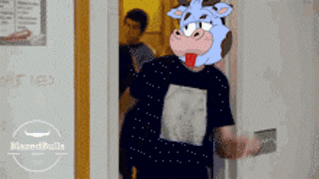 a person with a cow mask on their head