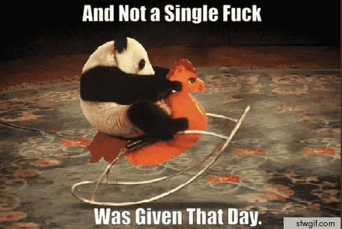 a panda bear is riding a rocking horse with a caption that says and not a single fuck was given that day